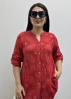 Nakışlı Çiçek Desenli Pul Payet İşlemeli Hakim Yaka Kırmızı İthal Gömlek