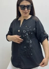 Nakış İşlemeli Hakim Yaka Siyah İthal Gömlek