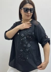 Nakış İşlemeli Hakim Yaka Siyah İthal Gömlek