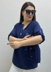 Nakış İşlemeli Hakim Yaka Lacivert İthal Gömlek