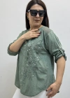 Nakış İşlemeli Hakim Yaka Haki Yeşil İthal Gömlek