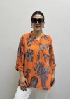 Yaprak Desenli Hakim Yaka Turuncu İthal Gömlek