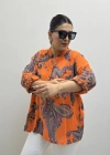 Yaprak Desenli Hakim Yaka Turuncu İthal Gömlek