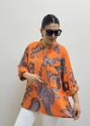 Yaprak Desenli Hakim Yaka Turuncu İthal Gömlek