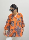 Yaprak Desenli Hakim Yaka Turuncu İthal Gömlek