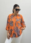 Yaprak Desenli Hakim Yaka Turuncu İthal Gömlek