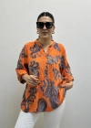 Yaprak Desenli Hakim Yaka Turuncu İthal Gömlek