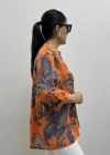 Yaprak Desenli Hakim Yaka Turuncu İthal Gömlek