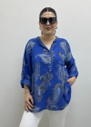 Yaprak Desenli Hakim Yaka Saks Mavi İthal Gömlek