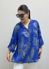 Yaprak Desenli Hakim Yaka Saks Mavi İthal Gömlek