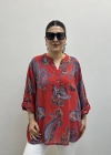Yaprak Desenli Hakim Yaka Kırmızı İthal Gömlek