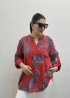 Yaprak Desenli Hakim Yaka Kırmızı İthal Gömlek