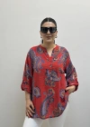 Yaprak Desenli Hakim Yaka Kırmızı İthal Gömlek