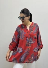 Yaprak Desenli Hakim Yaka Kırmızı İthal Gömlek
