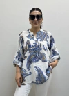 Yaprak Desenli Hakim Yaka Beyaz Renk İthal Gömlek