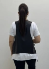 Asimetrik Kesim Deri Yelekli Kolyeli Takım Bluz