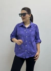 Nakış Ve Pul Payet İşlemeli Yakalı Mor Renk İthal Gömlek