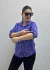Nakış Ve Pul Payet İşlemeli Yakalı Mor Renk İthal Gömlek