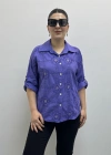 Nakış Ve Pul Payet İşlemeli Yakalı Mor Renk İthal Gömlek