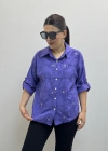 Nakış Ve Pul Payet İşlemeli Yakalı Mor Renk İthal Gömlek