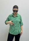 Nakış Ve Pul Payet İşlemeli Yakalı Yeşil Renk İthal Gömlek
