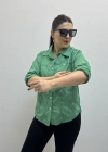 Nakış Ve Pul Payet İşlemeli Yakalı Yeşil Renk İthal Gömlek