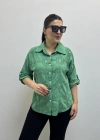 Nakış Ve Pul Payet İşlemeli Yakalı Yeşil Renk İthal Gömlek