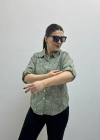 Nakış Ve Pul Payet İşlemeli Yakalı Haki Yeşil İthal Gömlek