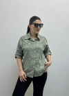Nakış Ve Pul Payet İşlemeli Yakalı Haki Yeşil İthal Gömlek