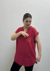 Omuz File Detaylı File Cepli Kırmızı Pamuklu Bluz