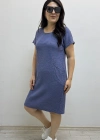 Çizgili İki Yandan Cepli Kısa Kol Mavi Renk Pamuklu Elbise