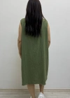 Kalın Askılı Püskül Dikişli Cepli Pamuklu Haki Yeşil Elbise