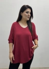 V Yaka Bordo Renk İthal Bluz