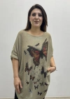 Kelebek Desenli Triko Örme Panço Bluz