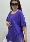 Asimetrik Kesim Mor Renk Pamuklu Bluz
