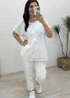 File Detaylı Beyaz Keten Takım