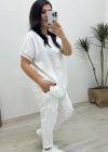 File Detaylı Beyaz Keten Takım