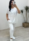 File Detaylı Beyaz Keten Takım