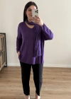 Fularlı Mor İkili İthal Bluz