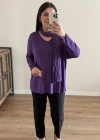 Fularlı Mor İkili İthal Bluz