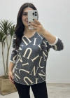 Harf Desenli İthal Gri Bluz