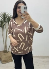 Harf Desenli İthal Kahve Bluz