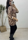Harf Desenli İthal Kahve Bluz