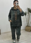 İthal Kapüşonlu Hakiyeşil Kadife Takım