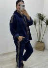 İthal Kapüşonlu Lacivert Kadife Takım