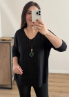 İthal Kolyeli Siyah Bluz