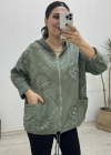 İthal Nakış İşlemeli Kapitone Haki Yeşil Ceket