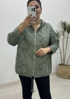 İthal Nakış İşlemeli Kapitone Haki Yeşil Ceket