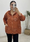 İthal Nakış İşlemeli Kapitone Kiremit Rengi Ceket
