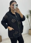 İthal Nakış İşlemeli Kapitone Siyah Ceket